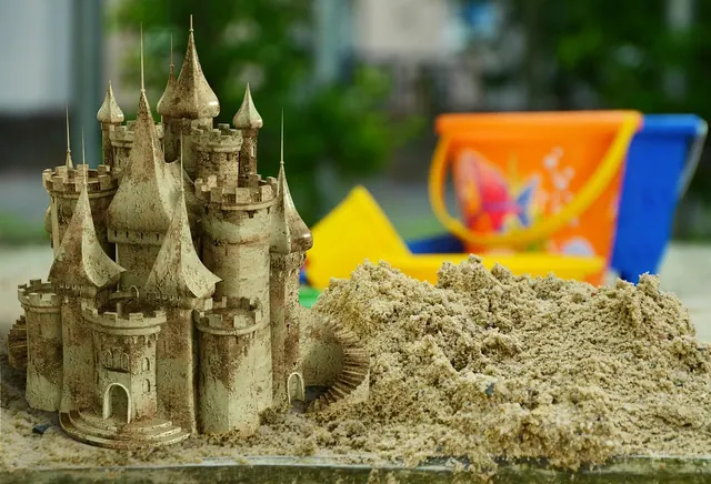 sand, sandpit, sand castle, child, playground, creativity, creative, ability, talent, education, profession, financial support, sand bucket, children's playground, castle, to build