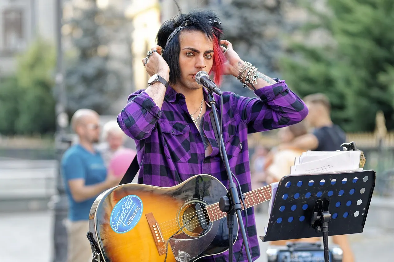 man, singer, music, talent, portrait, street performance, talented, street performer, fancy, busker, microphone, snapshot, guitar, public place, tourist attraction