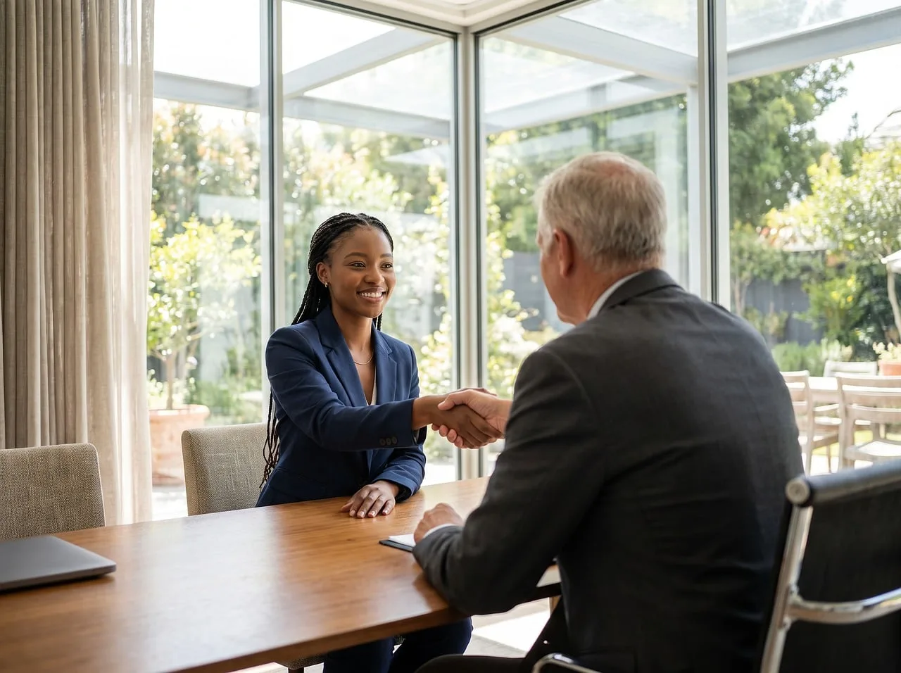 handshake, meeting, businesswoman, office, recruitment, diversity, spring environment, meeting room, collaboration, business agreement, professional environment, business growth, career development, employment, smiling, trust relationship, career, corporate culture, agreement, work relationships, leadership. Booking to day thirty: an onboarding workflow for a talent agency's new clients